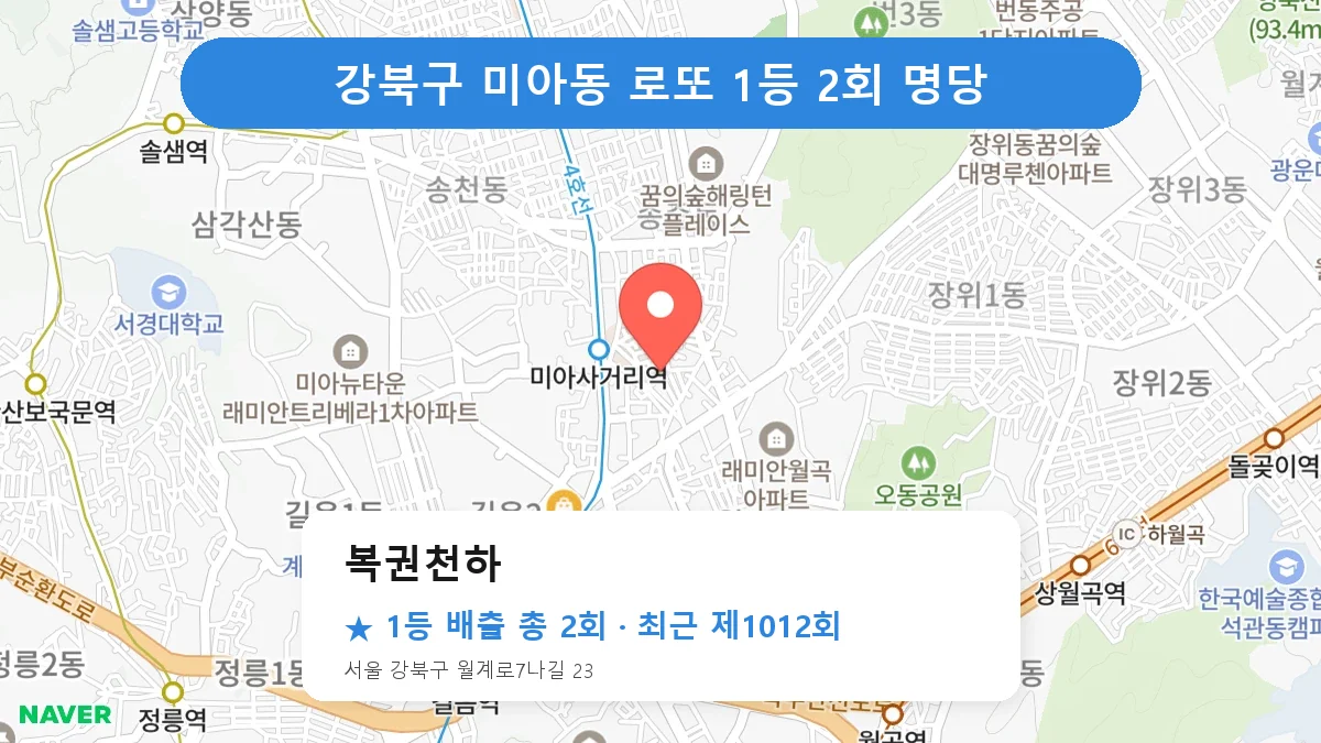 강북구 복권천하 로또 1등 2회 명당 | 위치·당첨 이력 (서울 강북구 미아동)