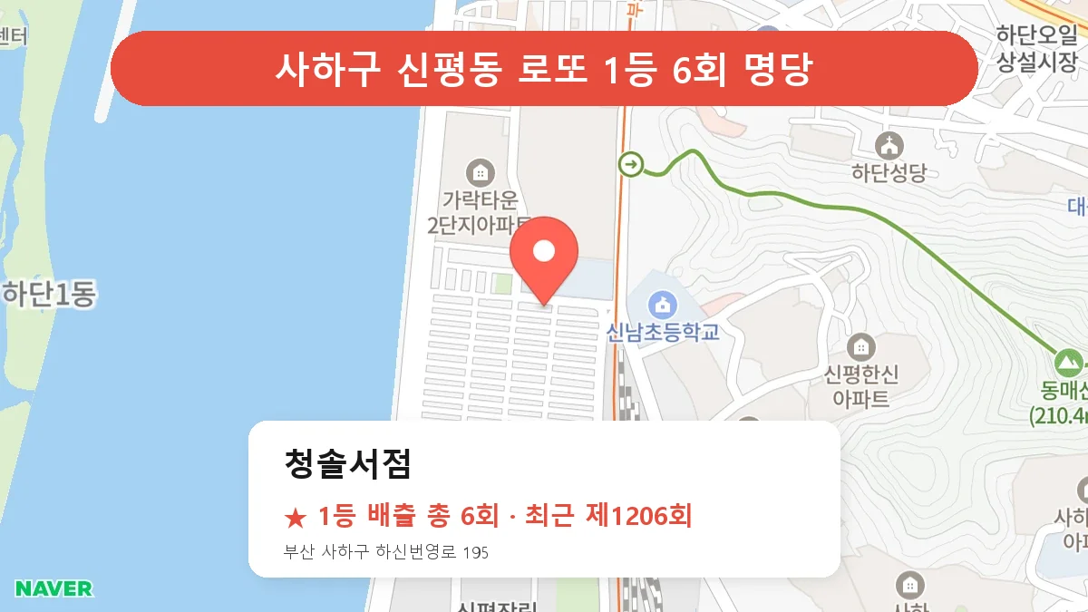 사하구 청솔서점 로또 1등 6회 명당 | 위치·당첨 이력 (부산 사하구 신평동)