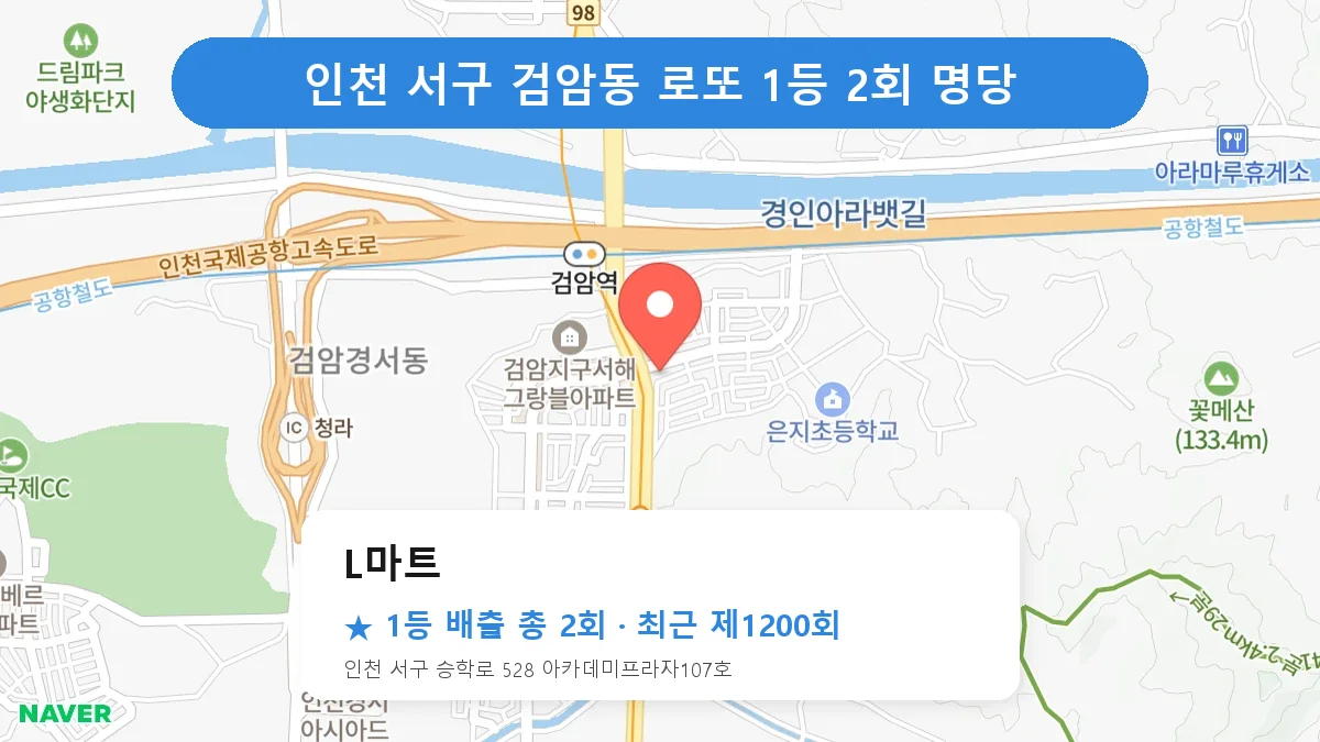 인천 서구 L마트 로또 1등 2회 명당 | 위치·당첨 이력 (인천 서구 검암동)