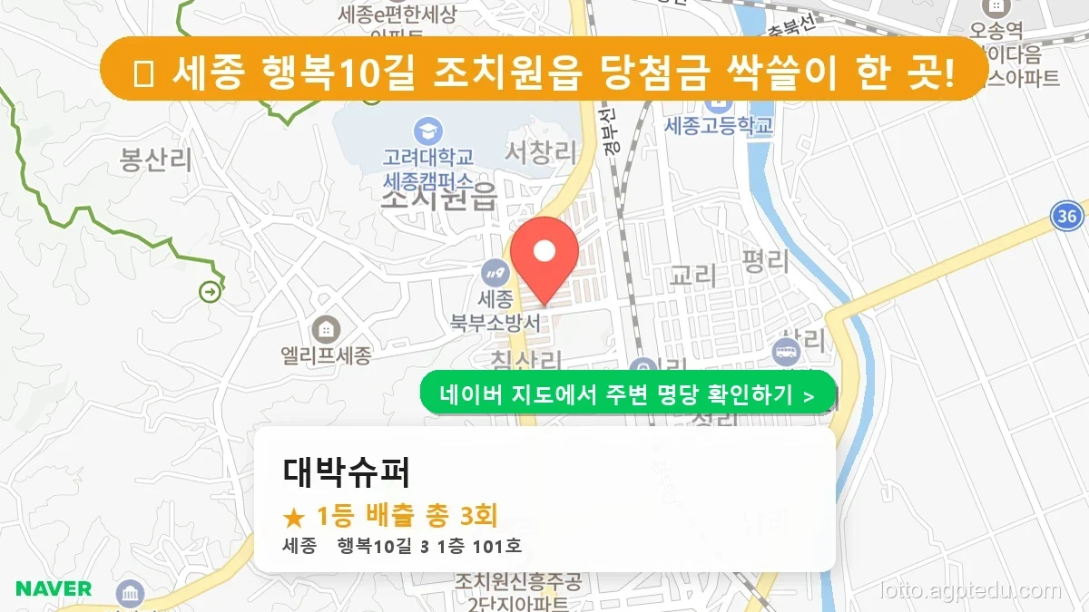 [세종 행복10길 로또 명당] 1등 배출 대박슈퍼 방문 후기 및 명당 정보