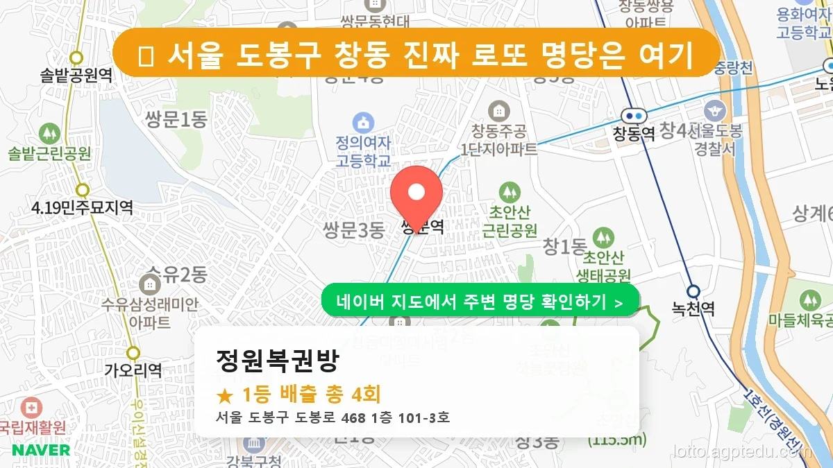 1236회 로또 1등 당첨점: 도봉구 창동 로또 명당부터 수원 영화동까지! 전국 행운 판매점 완벽 해부