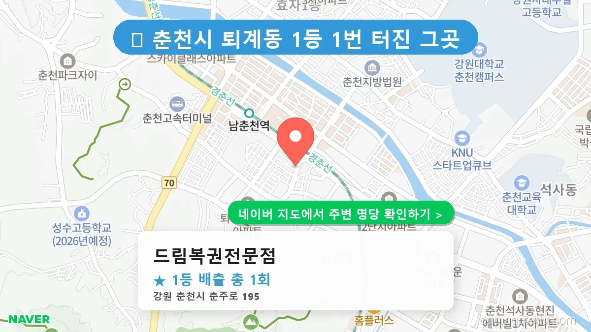 강원 춘천시 퇴계동 로또 명당 드림복권전문점 1등 당첨 배출점 전경