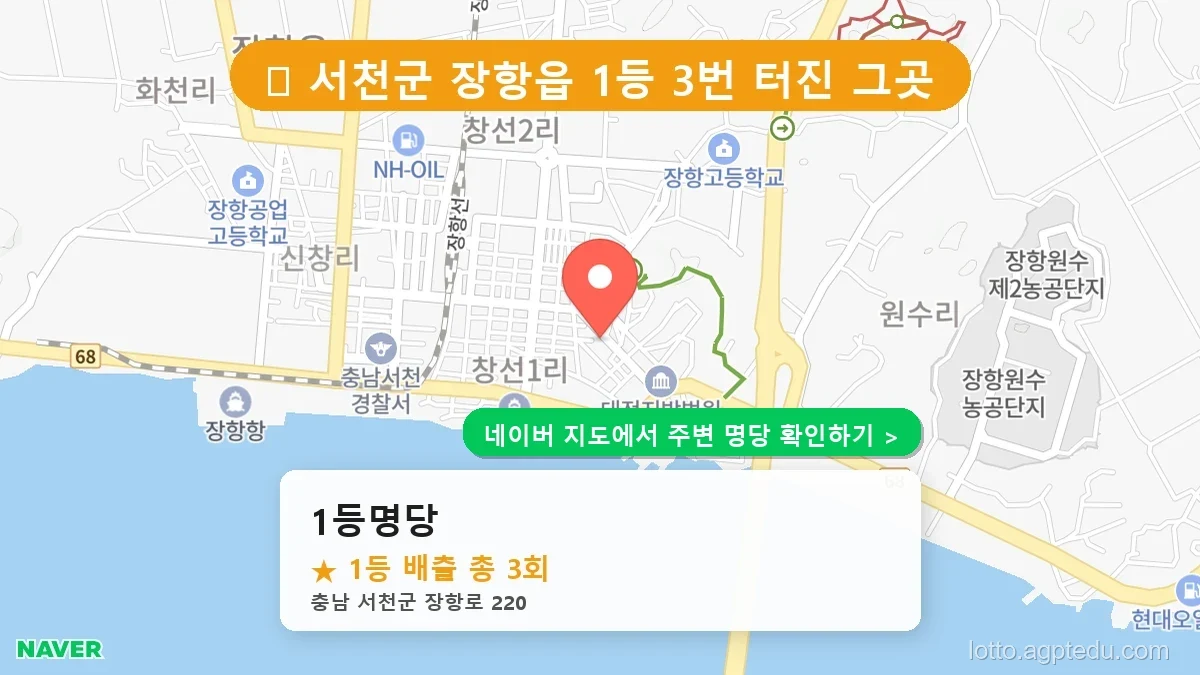 [충남 서천군 로또 명당 BEST 3] 우리 동네 1등 최다 배출점 순위 및 위치 완벽 정리