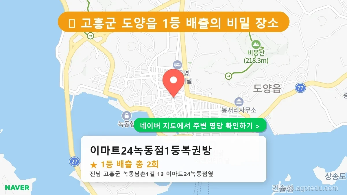 [2026 전남 고흥군 로또 명당 순위 TOP 10] 1등 최다 배출 판매점 리스트 완벽 정리