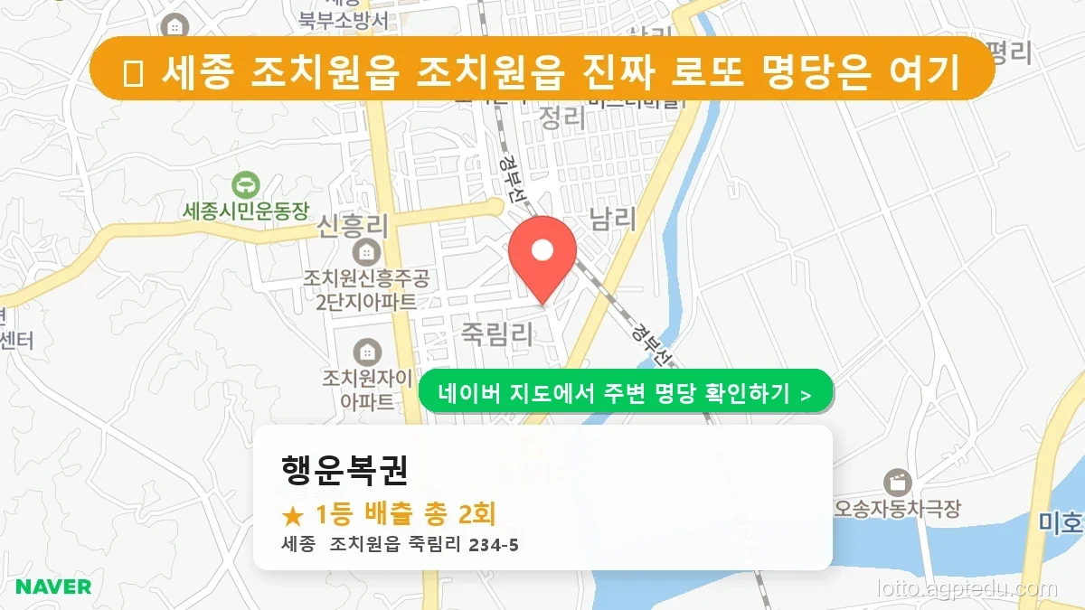 세종 조치원읍 로또 명당 BEST 1, 1등 배출 판매점 정보 완벽 정리