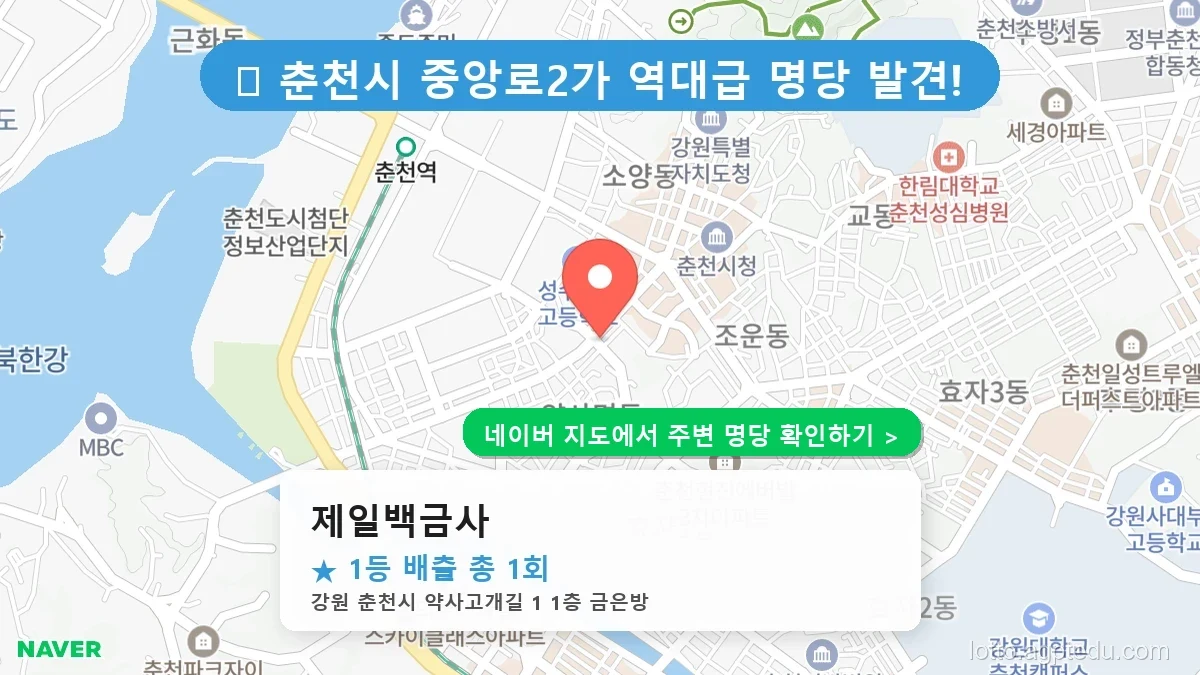 강원 춘천시 중앙로2가 로또 명당 제일백금사 1등 당첨 배출점 전경