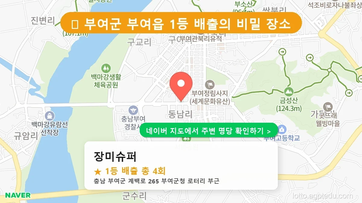[충남 부여군 로또 명당 BEST 3] 우리 동네 1등 최다 배출 판매점 리스트 완벽 정리