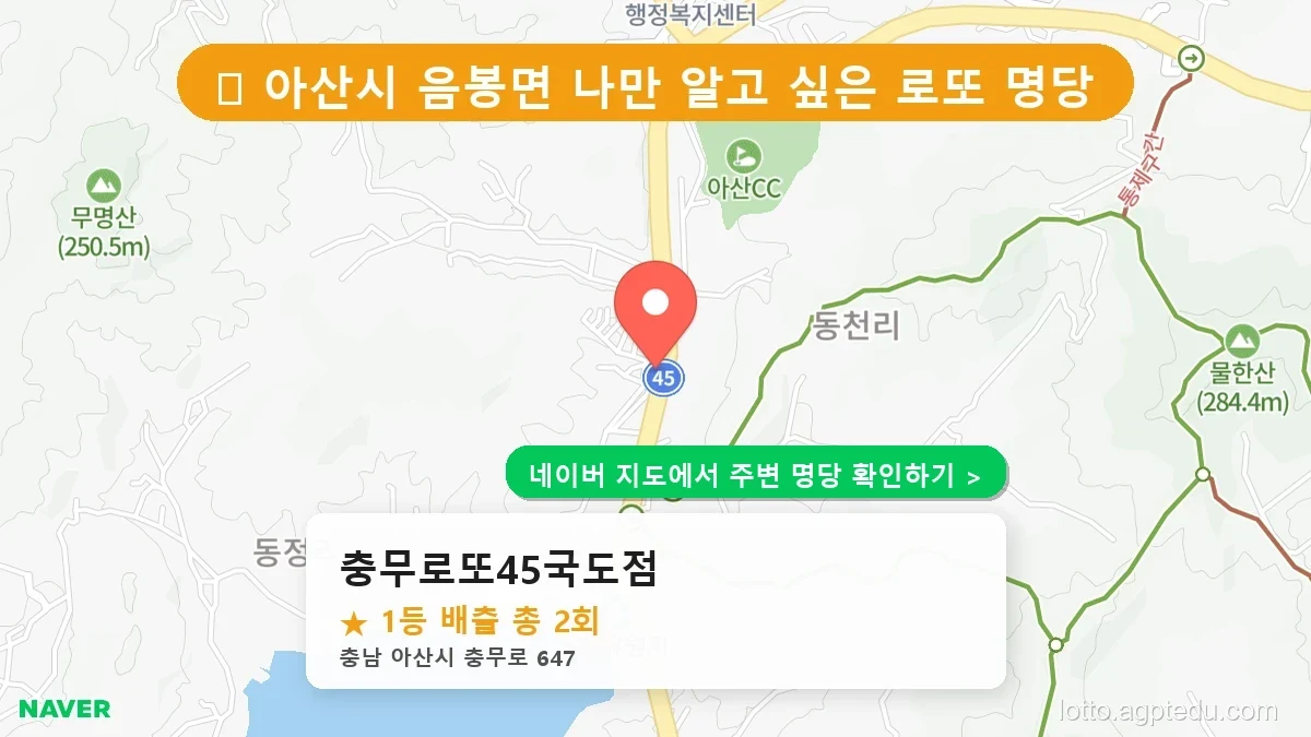 충남 아산시 음봉면 로또 명당 충무로또45국도점 1등 당첨 배출점 전경