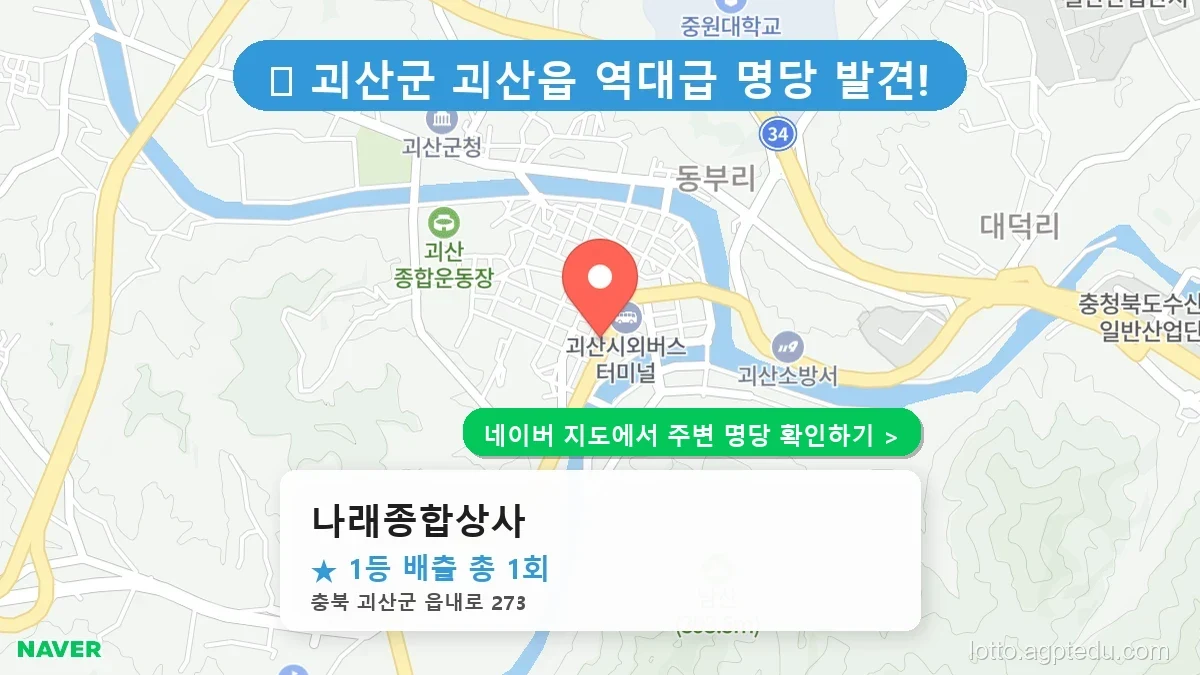 [충북 괴산군 로또 명당 BEST 1] 우리 동네 1등 배출 명당 판매점 분석