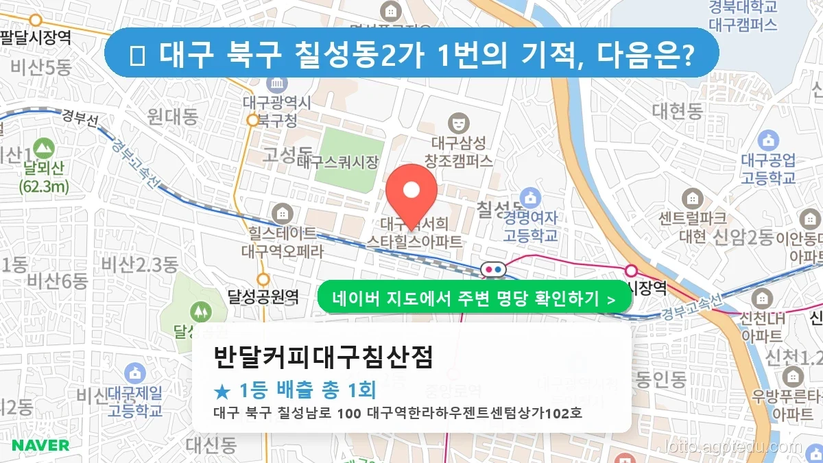 대구 북구 칠성동2가 로또 명당 반달커피대구침산점 1등 당첨 배출점 전경