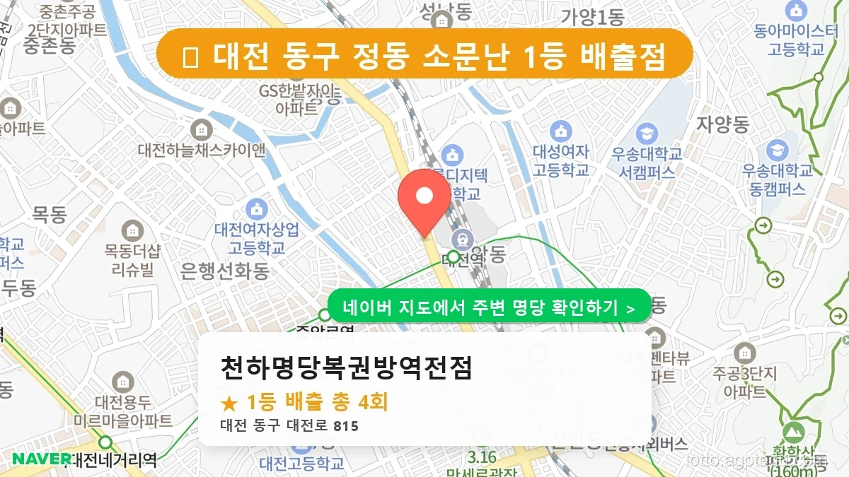 제1230회 동구 정동 로또 명당 천하명당복권방역전점 위치 및 상세정보