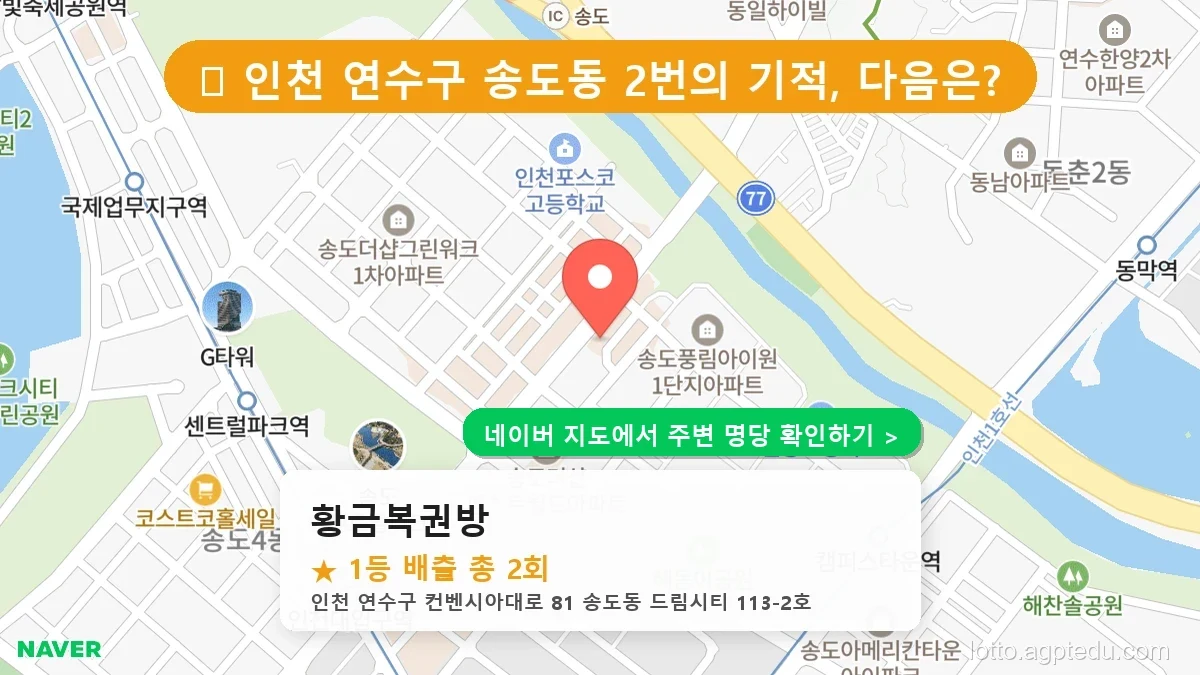 제1220회 연수구 송도동 로또 명당 황금복권방 위치 및 상세정보