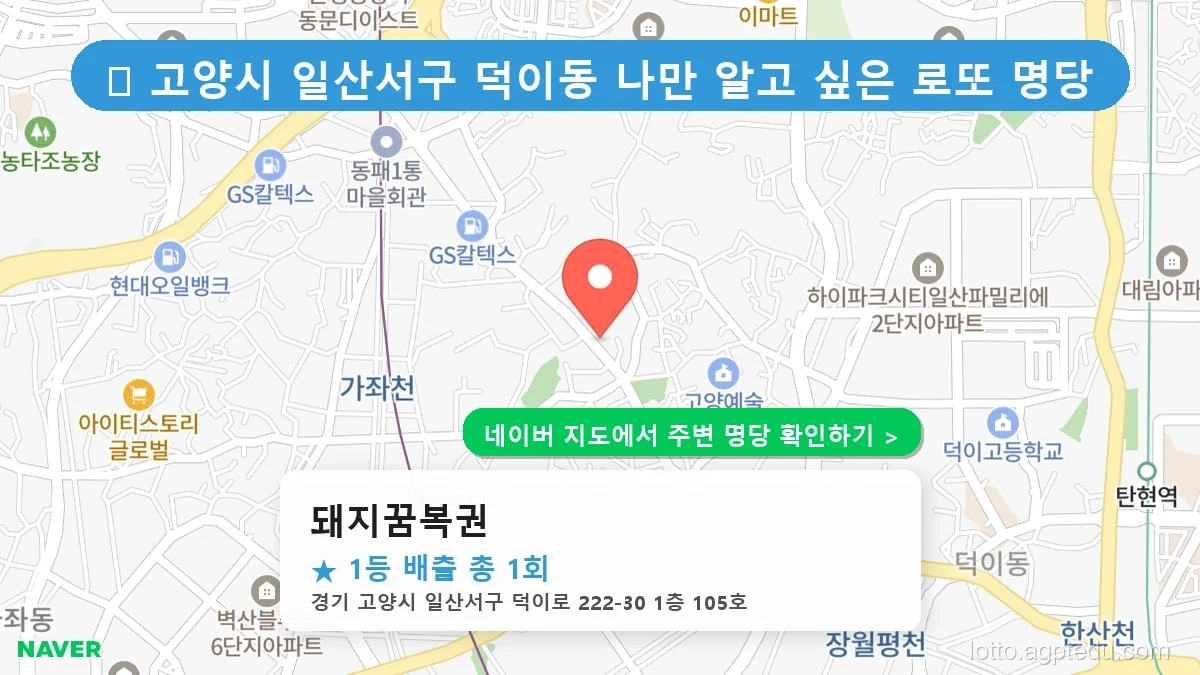 경기 고양시 최고 명당 ‘돼지꿈복권’ 로또 6/45 당첨 이력 완벽 분석