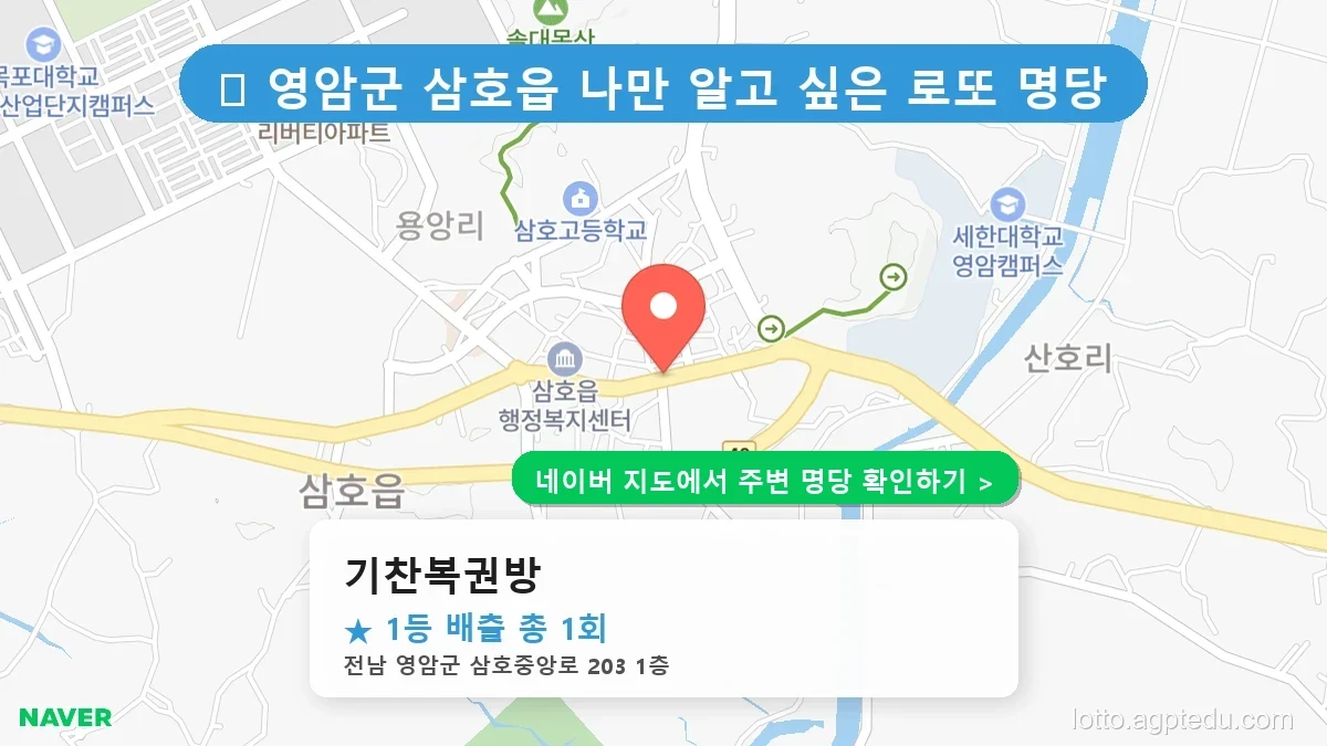 전남 영암군 삼호읍 로또 명당 기찬복권방 1등 당첨 배출점 전경