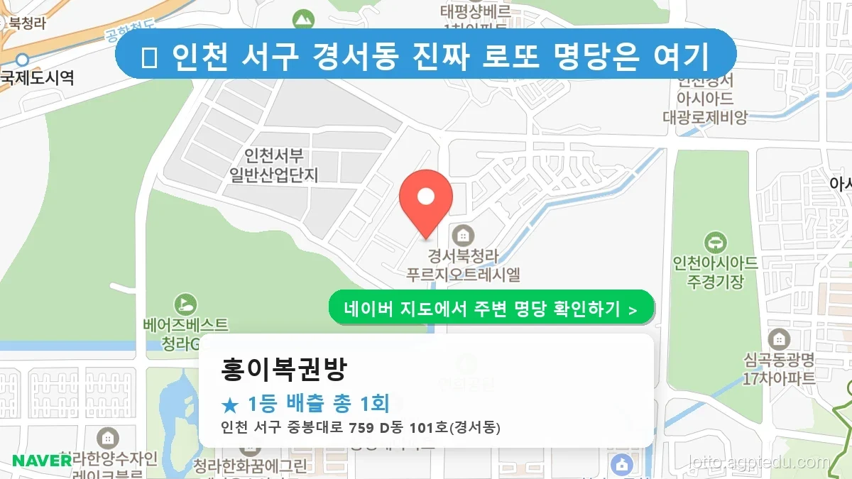 [인천 서구 경서동 로또 명당] 홍이복권방 1등 당첨 내역 및 위치 총정리