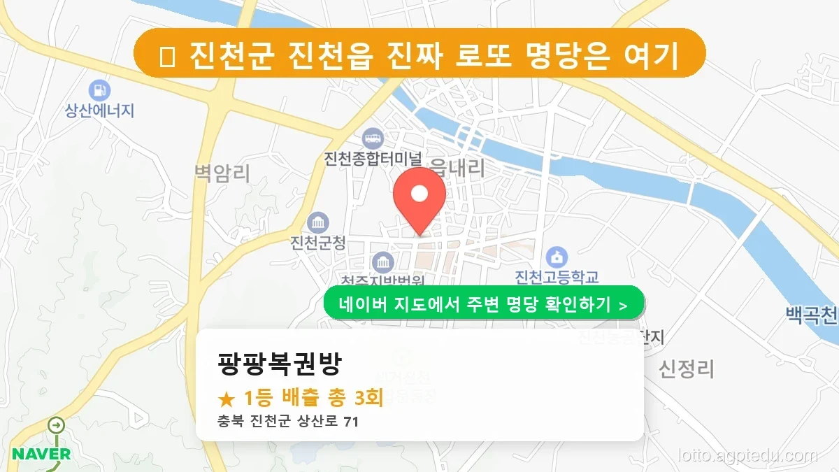 충북 진천군 진천읍 로또 명당 팡팡복권방 1등 당첨 배출점 전경