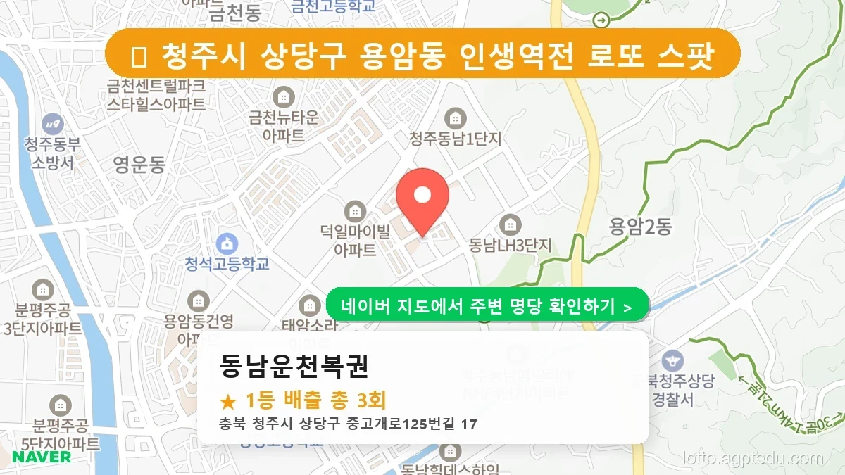 제1237회 청주시 용암동 로또 명당 동남운천복권 위치 및 상세정보