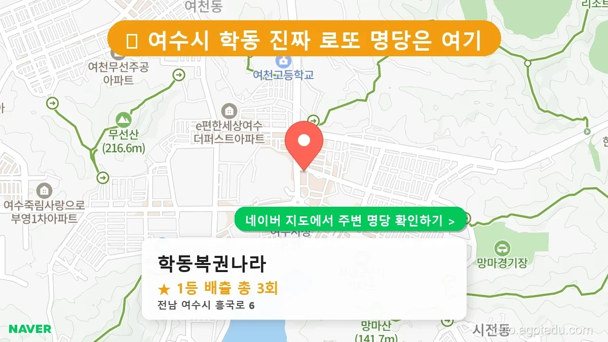 전남 여수시 학동 로또 명당 학동복권나라 1등 당첨 배출점 전경