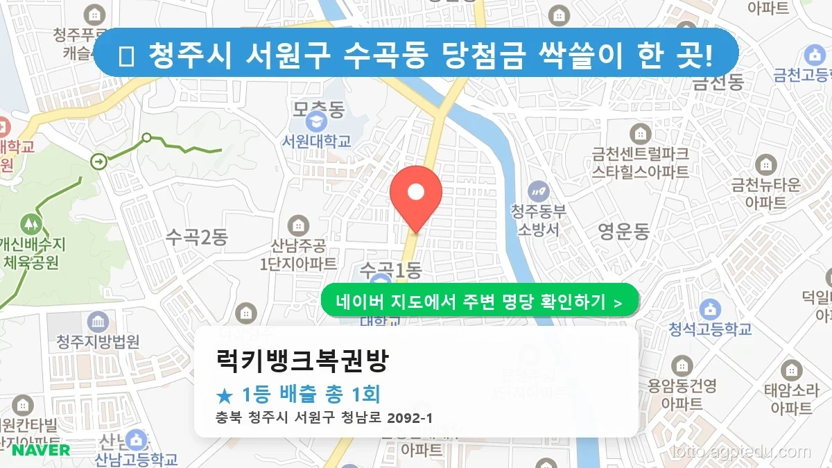 제1237회 청주시 수곡동 로또 명당 럭키뱅크복권방 위치 및 상세정보