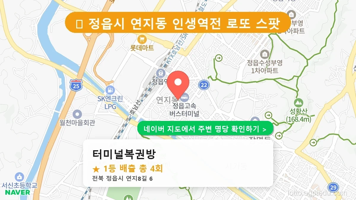 전북 정읍시 최고 명당 ‘터미널복권방’ 로또 6/45 당첨 이력 완벽 분석