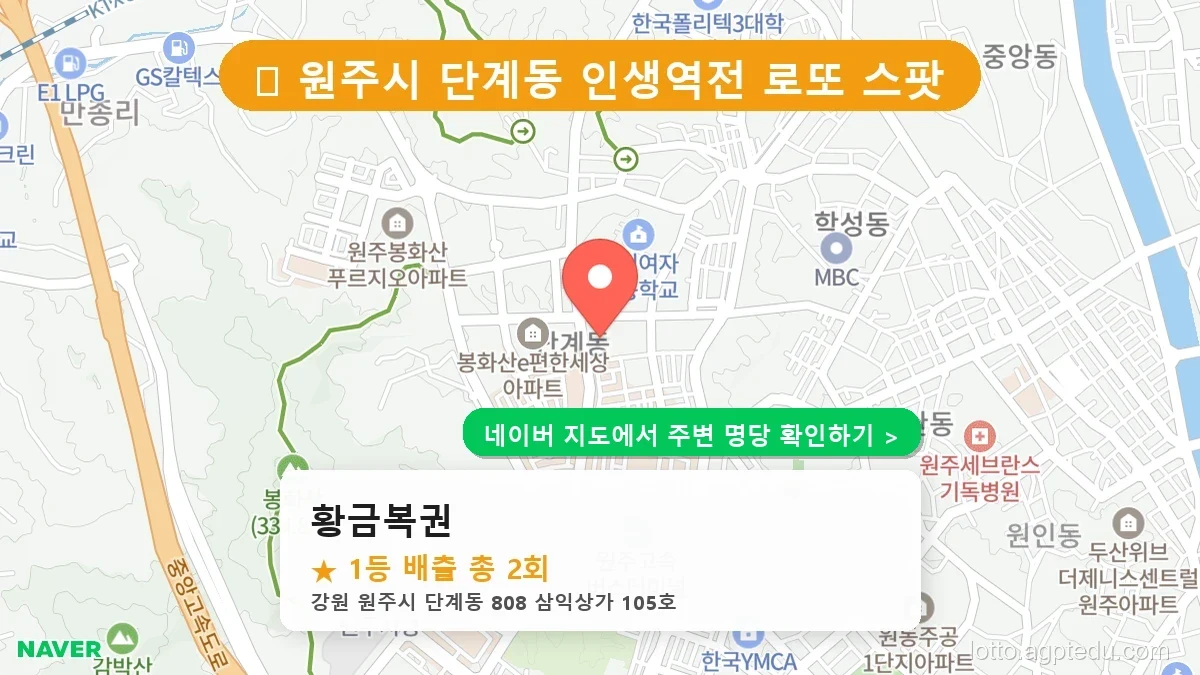 강원 원주시 단계동 로또 명당 황금복권 1등 당첨 배출점 전경