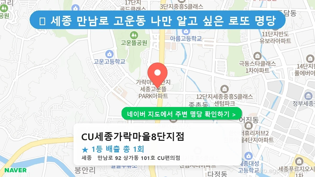 [세종 만남로 로또 명당] 고운동 1등 배출 판매점 BEST 1 완벽 정리