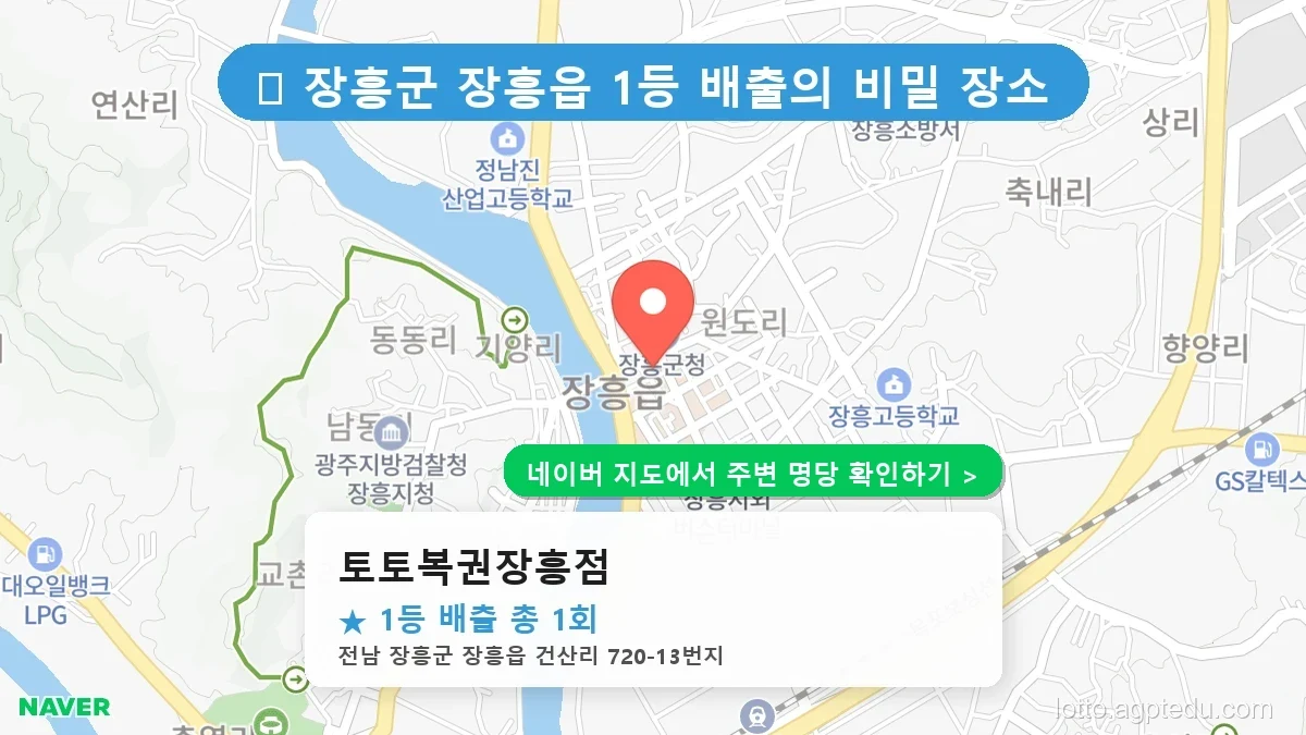 [전남 장흥군 로또 명당 BEST 1] 1등 배출점 토토복권장흥점 위치 및 후기