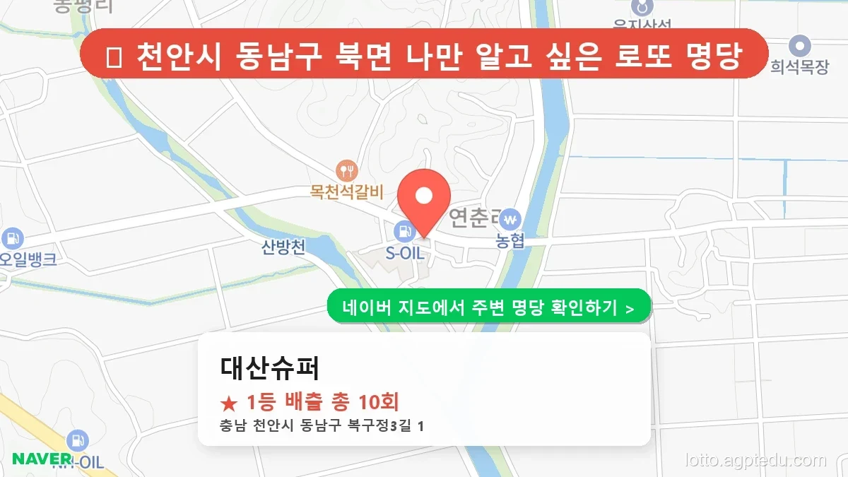 [2026 충남 천안시 동남구 로또 명당 순위 TOP 10] 1등 최다 배출 판매점 리스트 완벽 정리