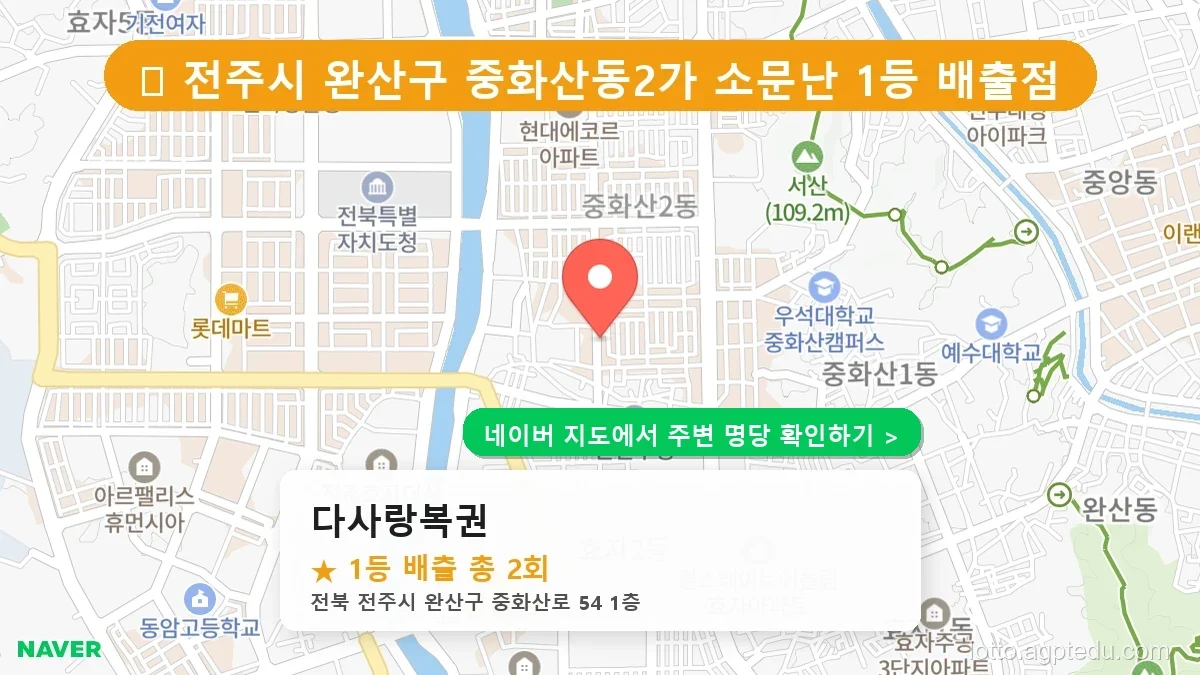제1233회 전주시 중화산동2가 로또 명당 다사랑복권 위치 및 상세정보