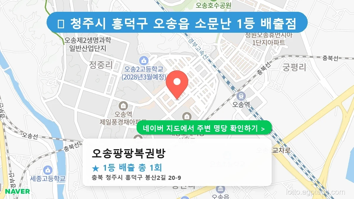 제1234회 청주시 오송읍 로또 명당 오송팡팡복권방 위치 및 상세정보
