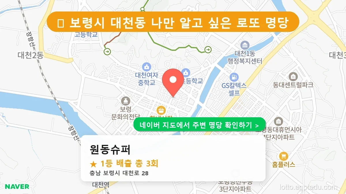 [충남 보령시 로또 명당 BEST] 대천동 1등 배출점 및 당첨 순위 완벽 가이드