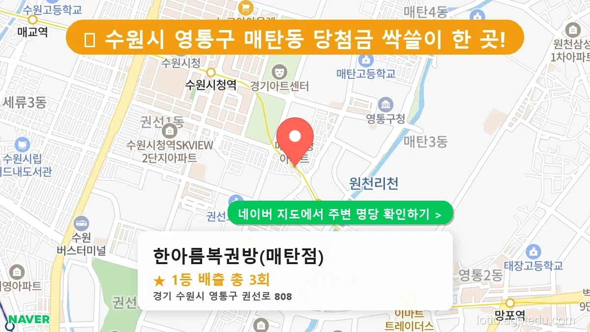 로또 성지 순례: 경기 수원시 한아름복권방(매탄점) 1등 3회 배출의 진실