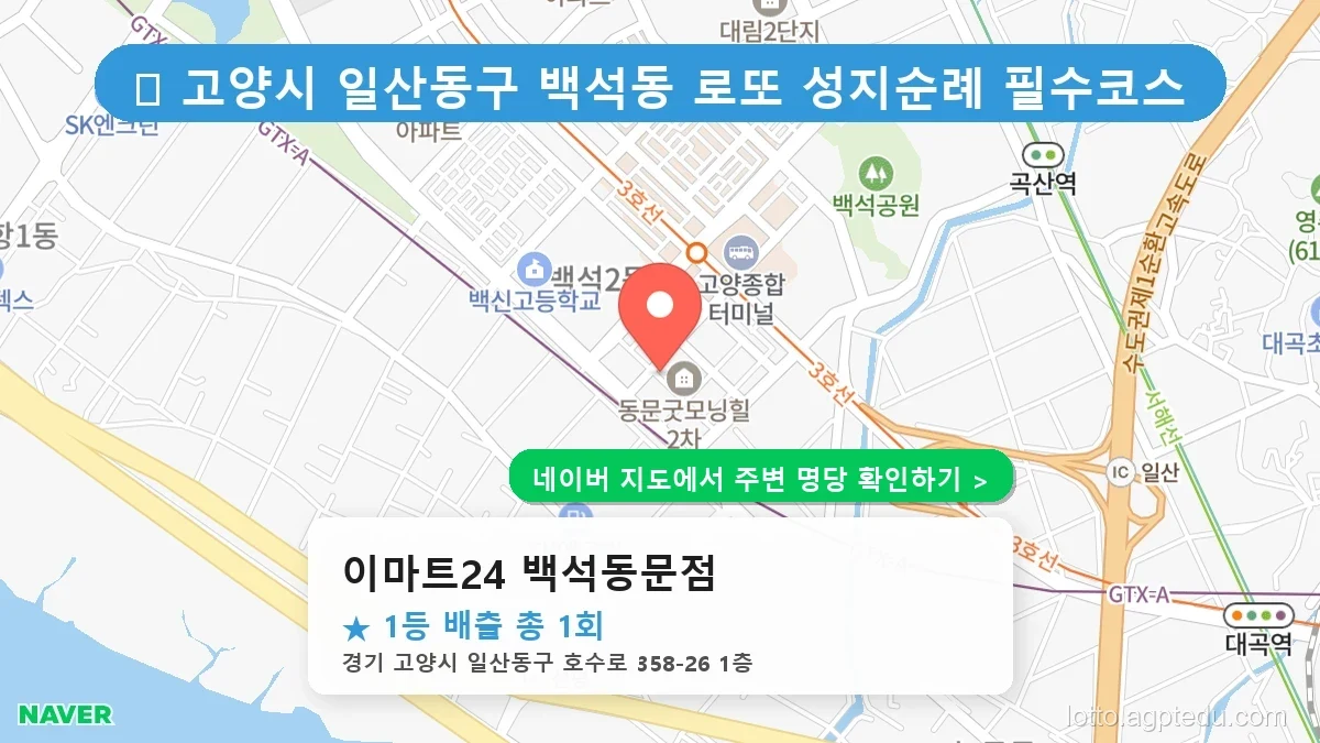 제1228회 고양시 백석동 로또 명당 이마트24 백석동문점 위치 및 상세정보