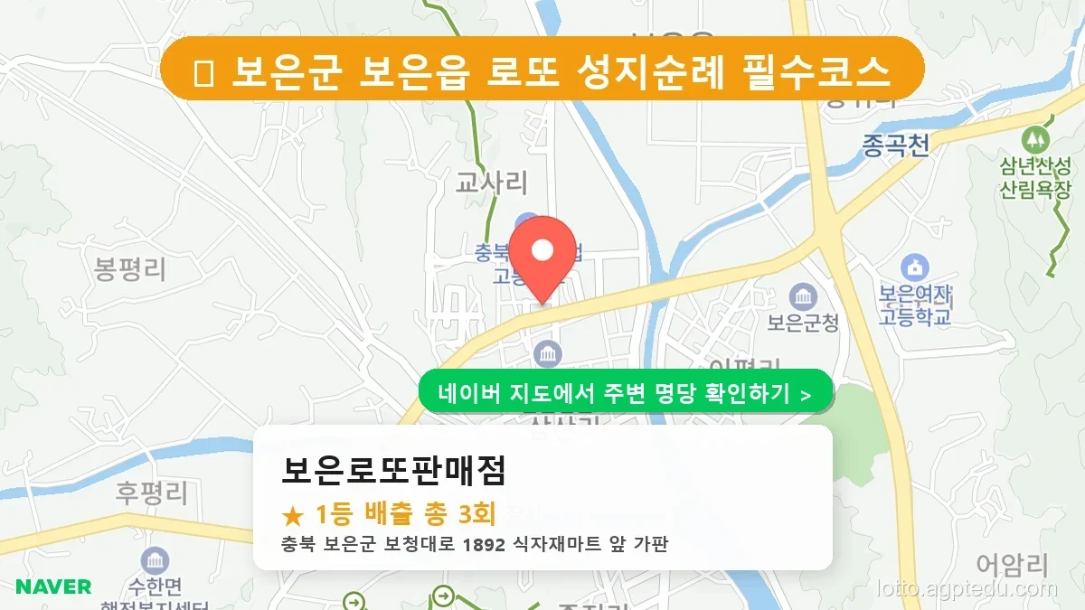 충북 보은군 로또 명당 BEST 2 | 보은읍 1등 최다 배출 판매점 순위