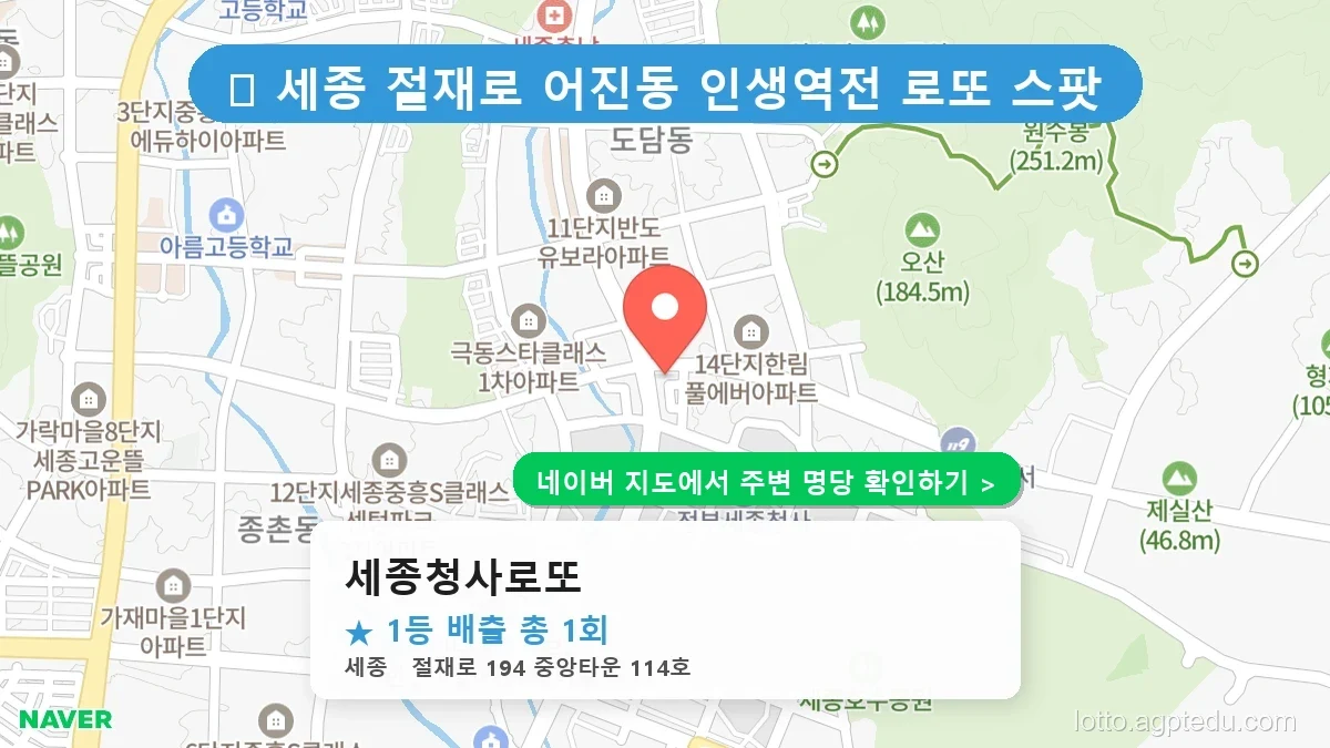 [세종 절재로 로또 명당 BEST 1] 어진동에서 찾는 행운의 1등 배출점