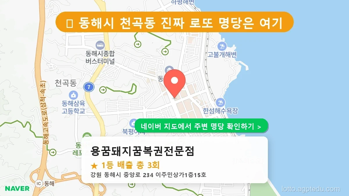 강원 동해시 천곡동 로또 명당 용꿈돼지꿈복권전문점 1등 당첨 배출점 전경
