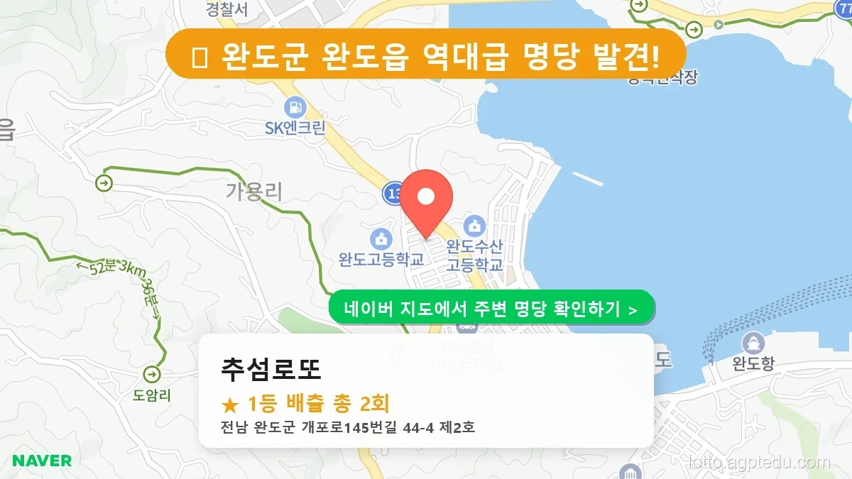 전남 완도군 완도읍 로또 명당 추섬로또 1등 당첨 배출점 전경