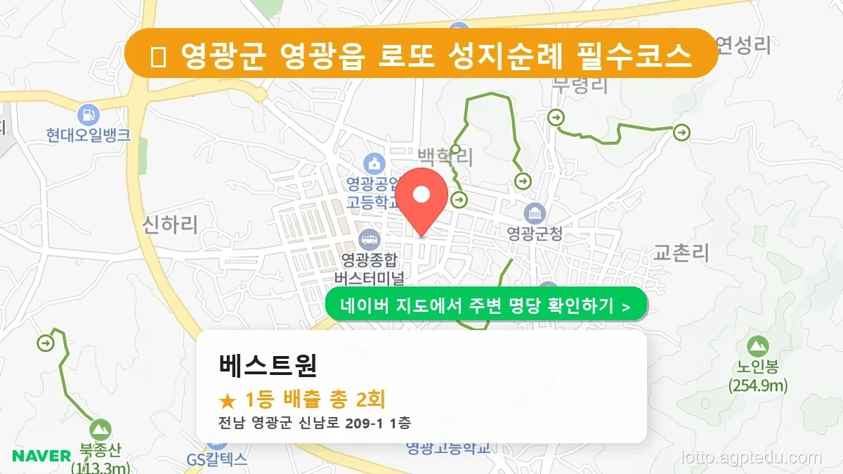 [전남 영광군 로또 명당 BEST 2] 영광읍 1등 배출점 판매점 위치 및 당첨 횟수 정리
