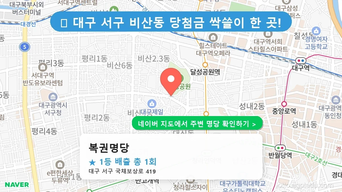 제1234회 서구 비산동 로또 명당 복권명당 위치 및 상세정보