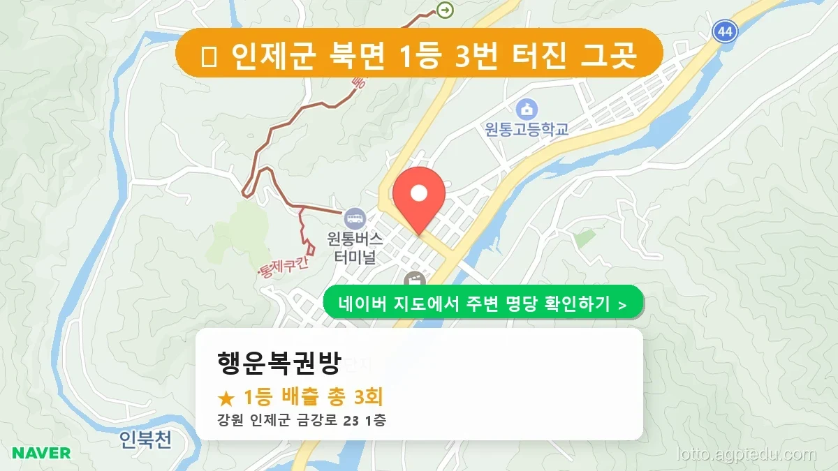 강원 인제군 북면 로또 명당 행운복권방 1등 당첨 배출점 전경