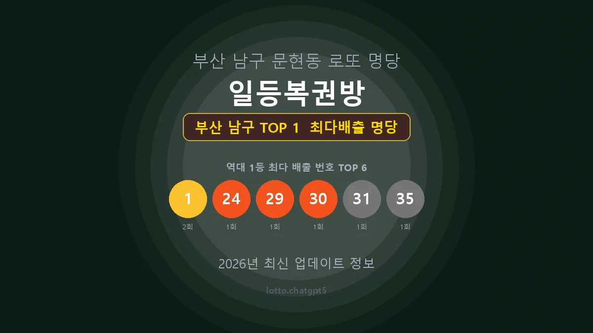 부산 남구 로또 1등 당첨 지역 지도 명당 안내, TOP 1, 판매점 최다 출현 번호, 당첨 내역, 매장 위치 제공