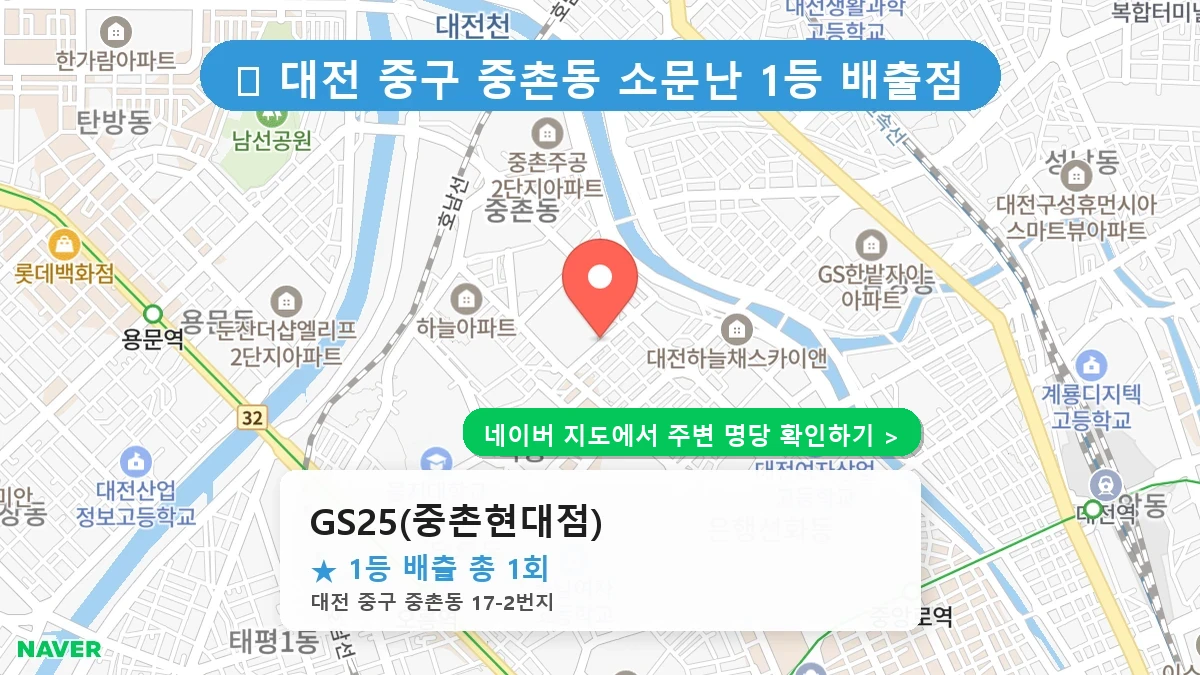 대전 중구 중촌동 로또 명당 GS25(중촌현대점) 1등 당첨 배출점 전경