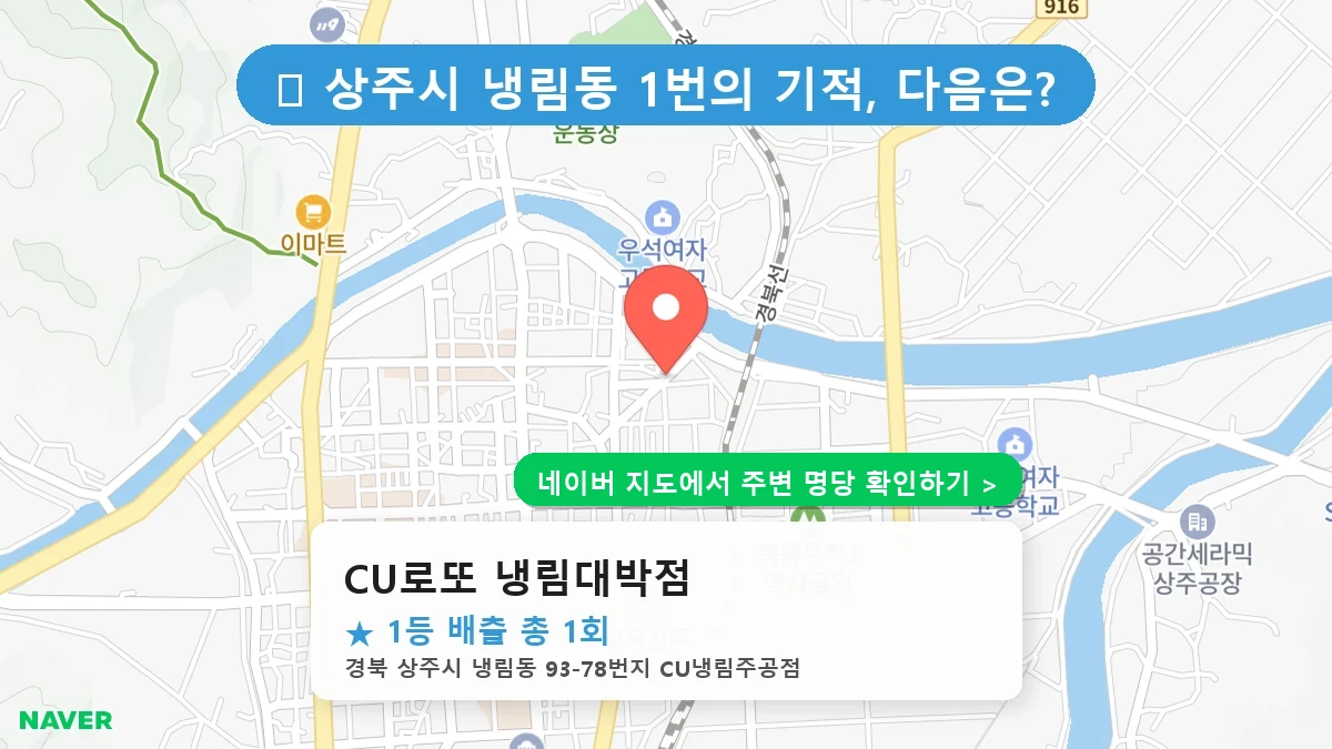 경북 상주시 냉림동 로또 명당 CU로또 냉림대박점 1등 당첨 배출점 전경