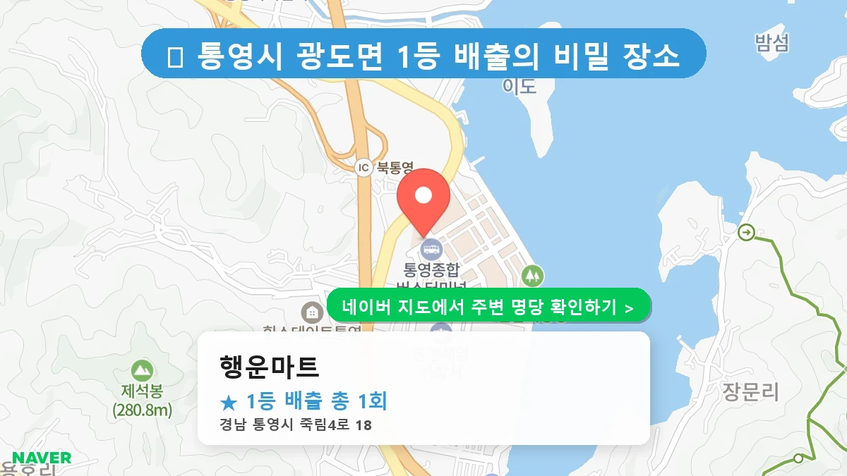 경남 통영시 광도면 로또 명당 행운마트 1등 당첨 배출점 전경