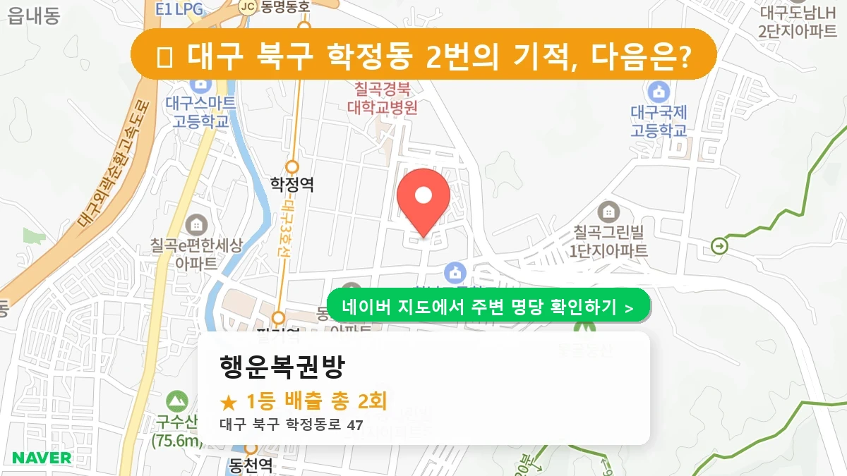 대구 북구 학정동 로또 명당 행운복권방 1등 당첨 배출점 전경