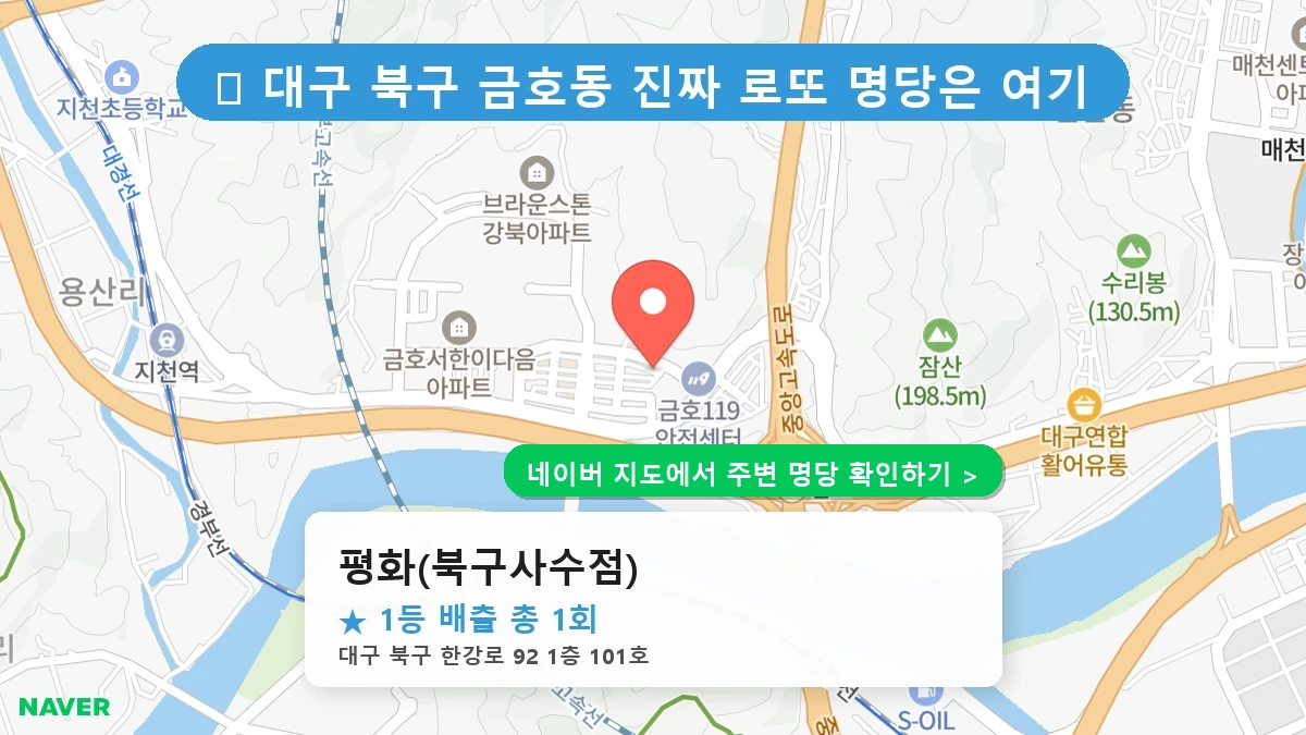 대구 북구 금호동 로또 명당 평화(북구사수점) 1등 당첨 배출점 전경