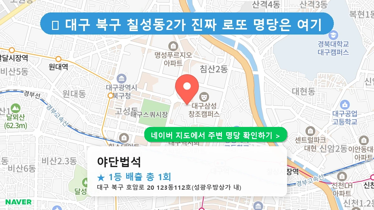 대구 북구 칠성동2가 로또 명당 야단법석 1등 당첨 배출점 전경