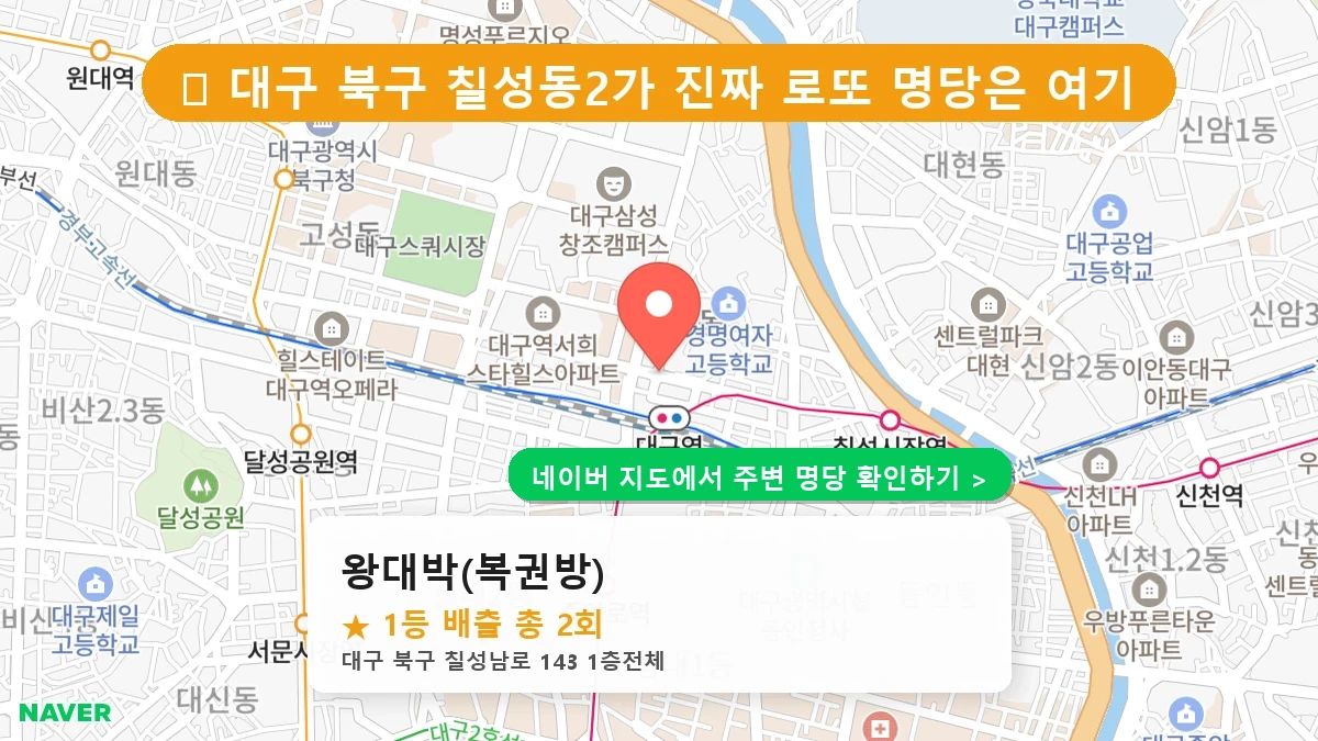 대구 북구 칠성동2가 로또 명당 왕대박(복권방) 1등 당첨 배출점 전경