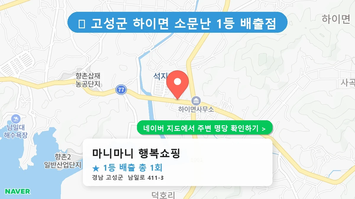 경남 고성군 하이면 로또 명당 마니마니 행복쇼핑 1등 당첨 배출점 전경