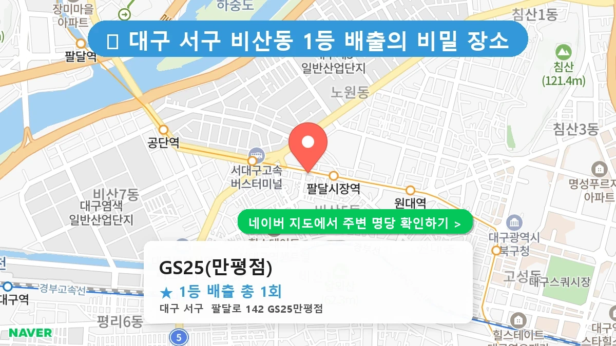 대구 서구 비산동 로또 명당 GS25(만평점) 1등 당첨 배출점 전경